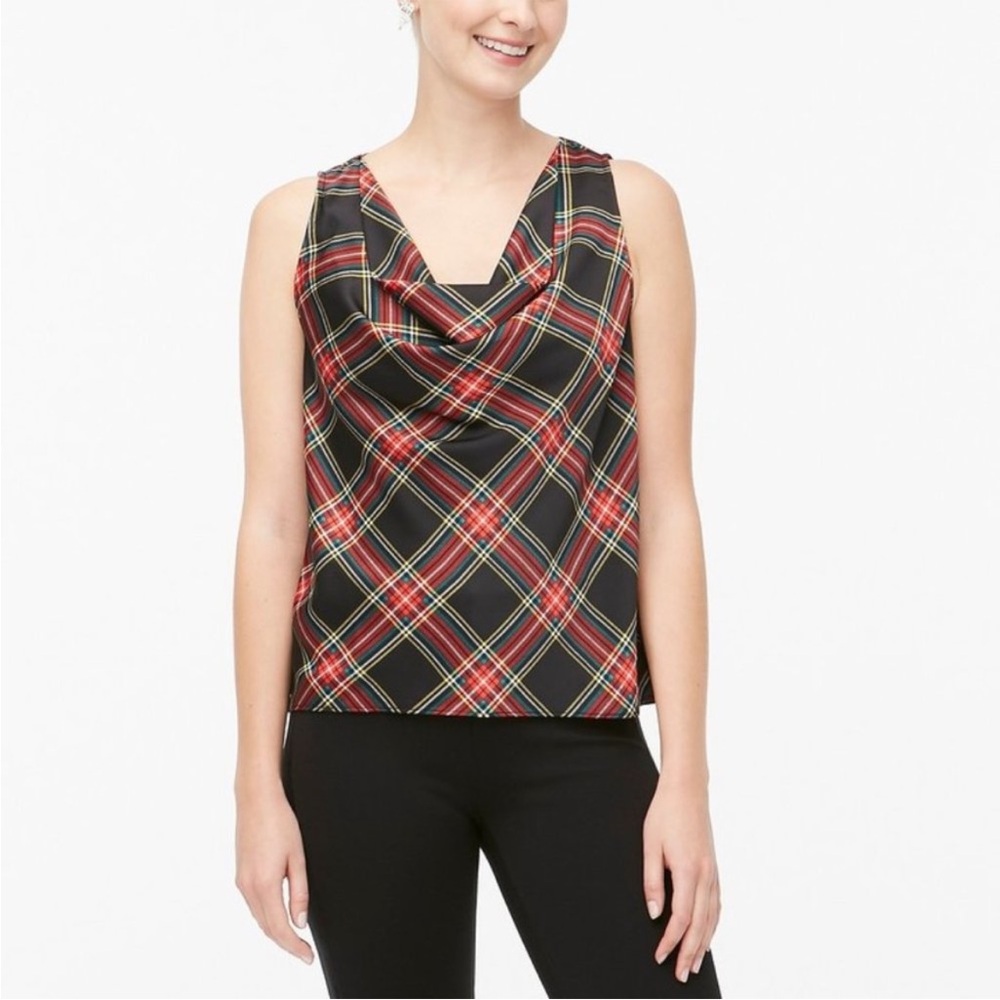 J. Crew Factory | Tartan Plaid Cowl Neck Sleeveless Top | Black | Size S